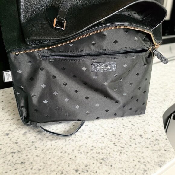 KATE SPADE (LG) TRIPLE COMPARTMENT TOTE Black Pebbled Leather and Suede Side - Picture 10 of 13